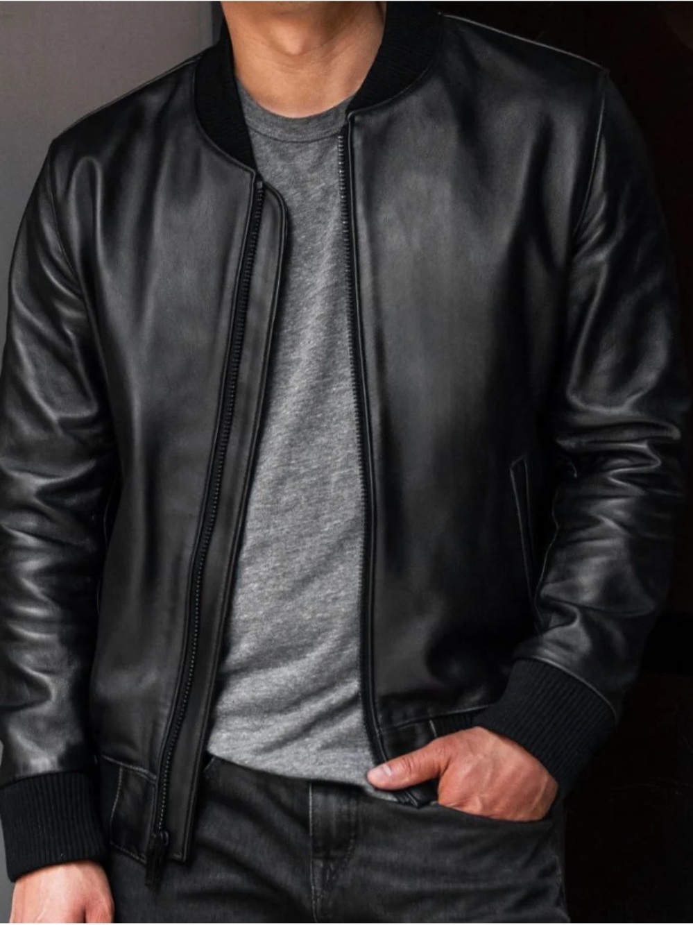 Thursday Boot Company Black Leather Bomber Jacket